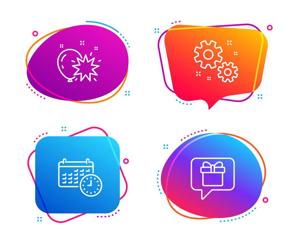 Work, Calendar and Balloon dart icons set. Wish list sign. Settings, Time, Attraction park. Present box. Vector - Vector, Image