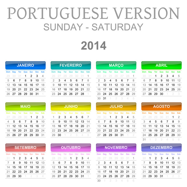 2014 カレンダー ポルトガル語版 - 写真・画像