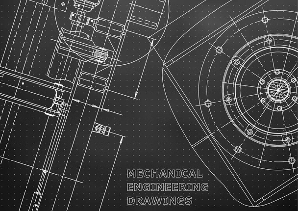 Plano, Sketch. Ilustración de ingeniería vectorial. Cubierta, volante, pancarta, fondo negro. Puntos. Dibujo de fabricación de instrumentos
 - Vector, Imagen