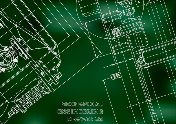Blueprint. Vector engineering illustration. Computer aided design systems. Instrument-making drawings. Mechanical engineering drawing. Scheme, plan, outline. Green background - Vector, Image