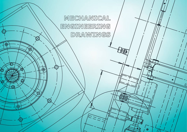Blueprint, Sketch. Vector engineering illustration. Cover, flyer, banner, background. Instrument-making drawings. Light blue - Vector, Image