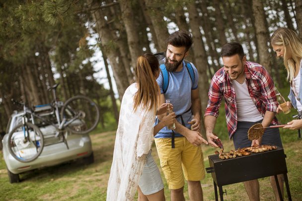 Group of young people enjoying barbecue party in the nature - Photo, Image