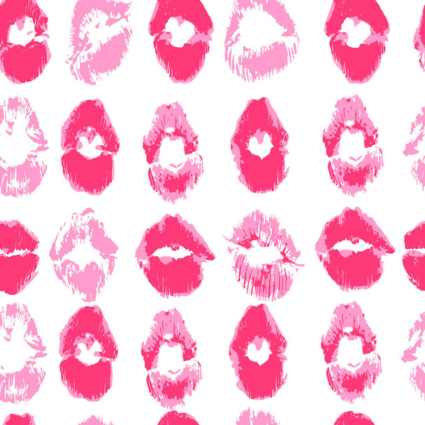 シームレスなパターン。手描き。アクリル塗料。あなたの創造性のための背景。唇, キス, ピンクの口紅 - ベクター画像