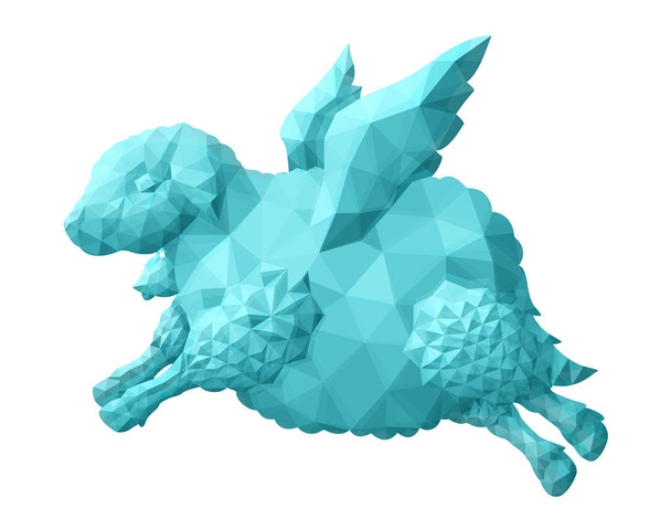 Laag poly illustratie met licht blauwe vliegende schapen - Vector, afbeelding