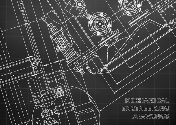 Blueprint. Vector engineering drawings. Mechanical instrument making. Technical abstract Black background. Grid. Technical illustration, cover, banner - Vector, Image