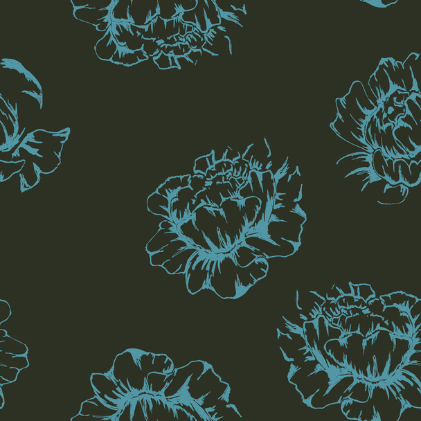 Floral seamless pattern with pink peony flowers on a dark background. Vintage background with peonies and roses. - Vettoriali, immagini
