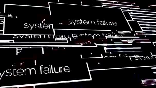 Close-up voor computersysteem crash en Signal glitch op zwarte achtergrond, monochroom. Animatie. Computer scherm met falen systeemberichten. - Video