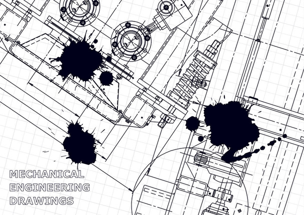 Sketch. Vector engineering illustration. Black Ink. Blots. Instrument-making drawings - Vector, Image