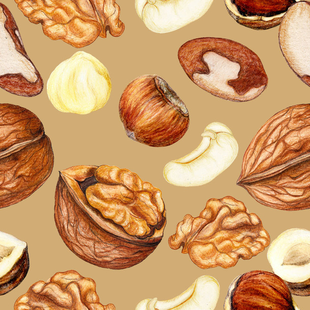 Бесшовный рисунок блюд из орехов ручной работы
 - Фото, изображение