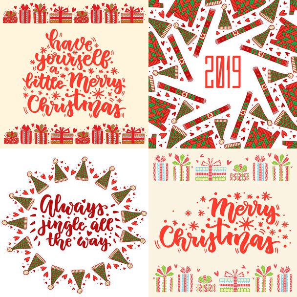 Set of christmas cards with wreath and lettering quote. 2019 year - Vektör, Görsel