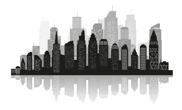 Силуэт города с черным цветом на белом фоне в плоском стиле. Современный городской пейзаж. векторная иллюстрация
. - Вектор,изображение