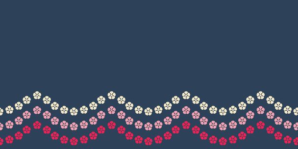 ブライトフローラルガーランドボーダーシームレスパターン。プリティ赤とピンクの花柄ボーダーの背景パターン。スウィートサーフェスベクトルパターンデザイン. - ベクター画像