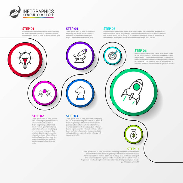 Infographic design template. Timeline concept with 7 steps - Vetor, Imagem