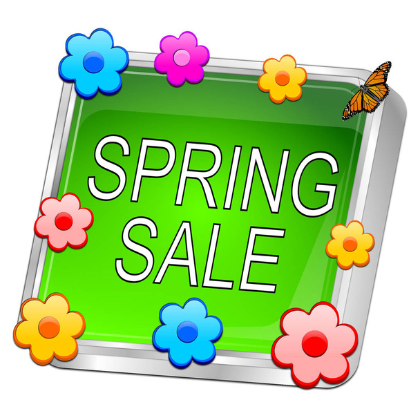 decorative green Spring Sale Button - 3D illustration - 写真・画像
