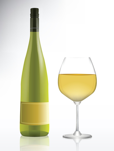 Bottle and glass of white wine - Vector, imagen