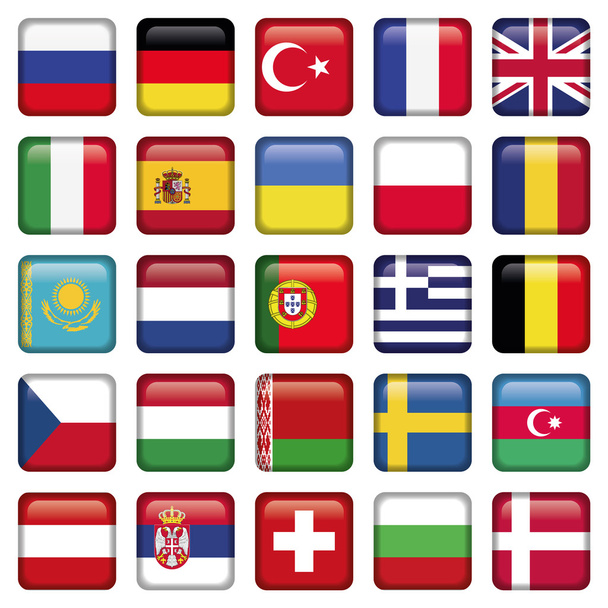 Ευρώπη τετράγωνο σημαίες εικονίδια - Διάνυσμα, εικόνα