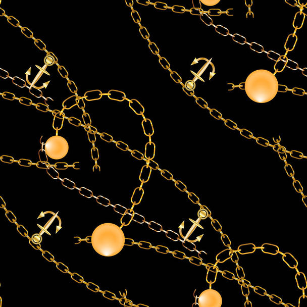 abstraktes nahtloses Muster mit goldenen Ketten, - Vektor, Bild