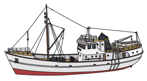 Векторизированный ручной рисунок белой моторной лодки
 - Вектор,изображение