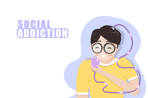 Social addiction, boy playing mobile phone, lifestyle relaxing,  - Vector, Image