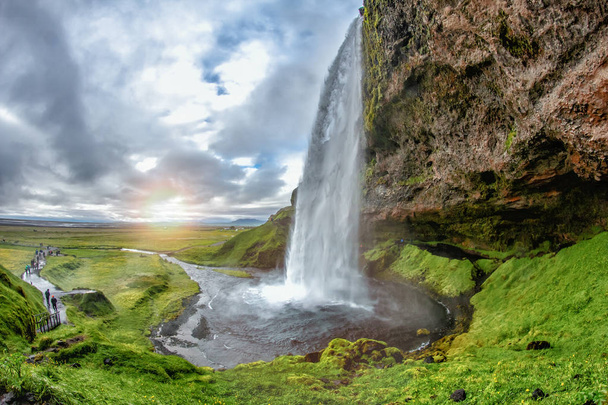 Seljalandsfoss waterfall Iceland landscape - Fotoğraf, Görsel