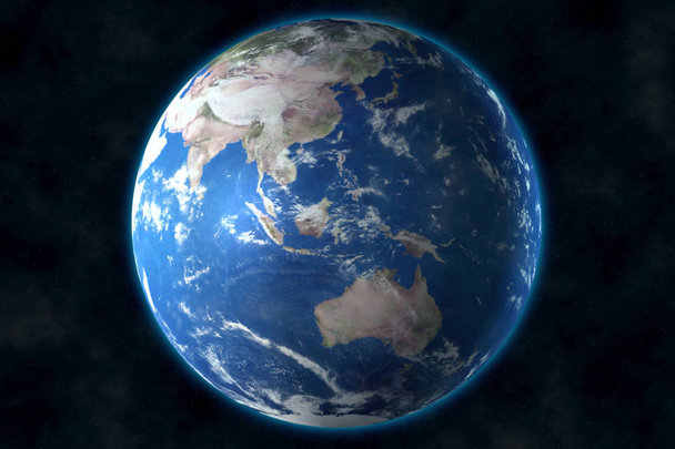 宇宙の青い惑星地球のビュー。3d レンダリング, この画像の要素は、Nasa によって供給 - 写真・画像