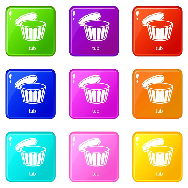 Tub icons set 9 color collection - Vetor, Imagem