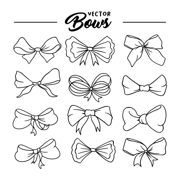 Bows hand drawn contour illustrations set - Vector, Image