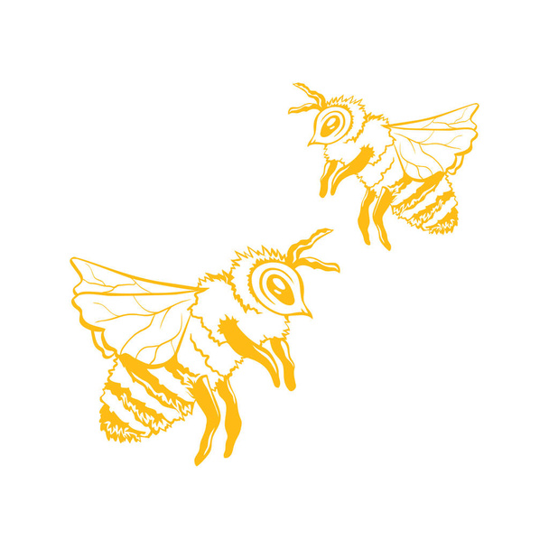 Yellow Vector Outline Sketch Of Two Honey Bees - Vector, Image