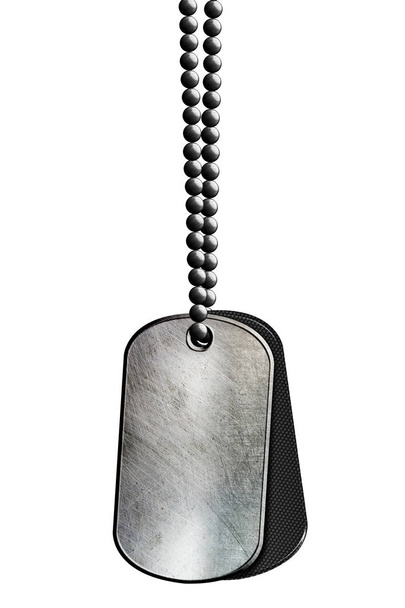 black and chrome metal tag and necklace. isolated with clipping path. 3d illustration. - Photo, Image