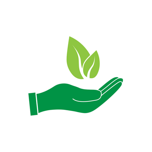 Plant leaf in hand icon. Vector illustration, flat design. - Vektor, kép