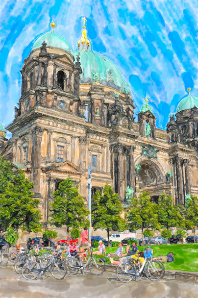 Акварельная иллюстрация Берлинского собора. Люди, сопротивляющиеся
  - Фото, изображение