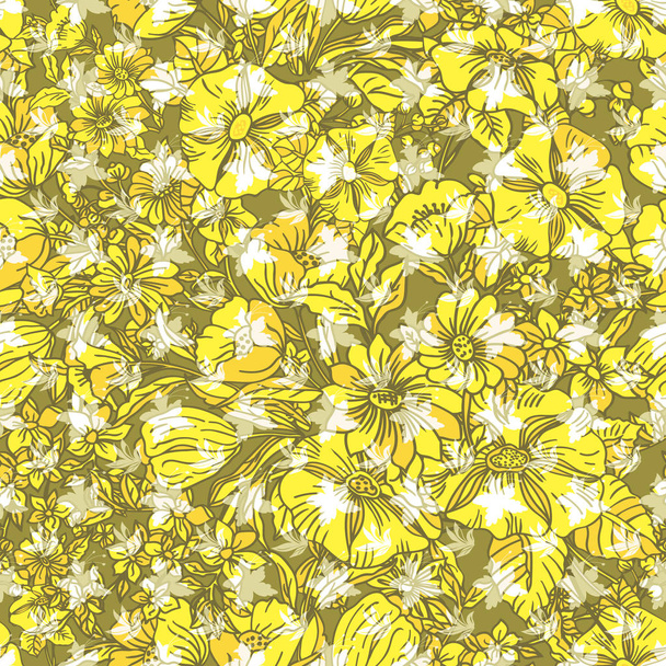 Patrón sin costura floral con hojas abstractas, flores, amapolas
,  - Vector, imagen