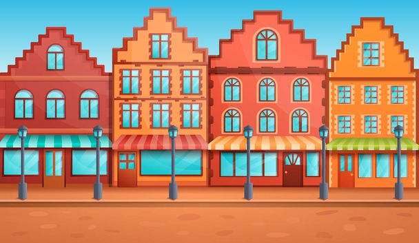 Cartoon oude straat met restaurants, vector illustratie - Vector, afbeelding