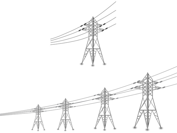 Set of power lines and electric pylons - Vector, Image
