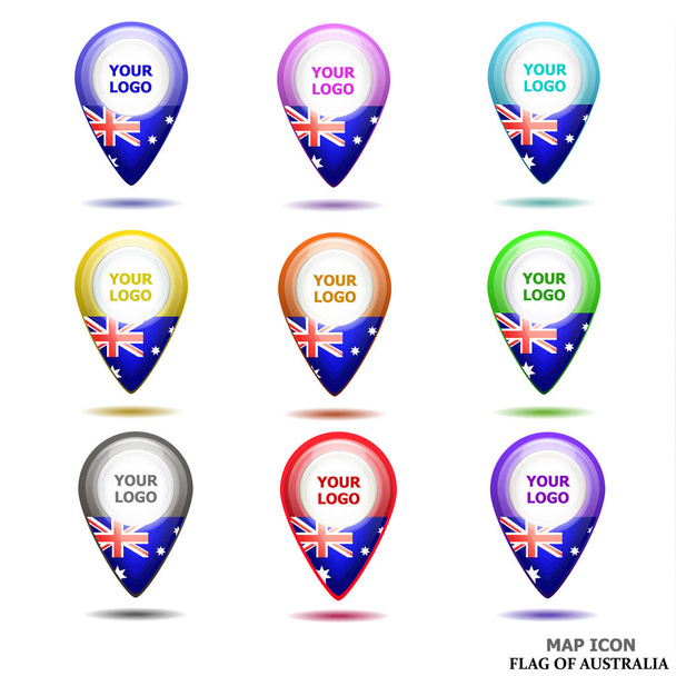 Conjunto de iconos del mapa con la bandera de Australia. Ilustración
. - Foto, Imagen