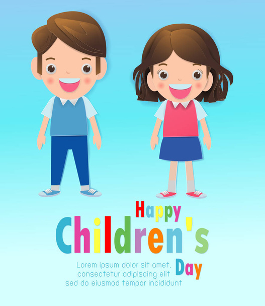 Paper art of Happy children's day background, Paper cut and craft style.you text, Origami Vector illustration. - Вектор,изображение