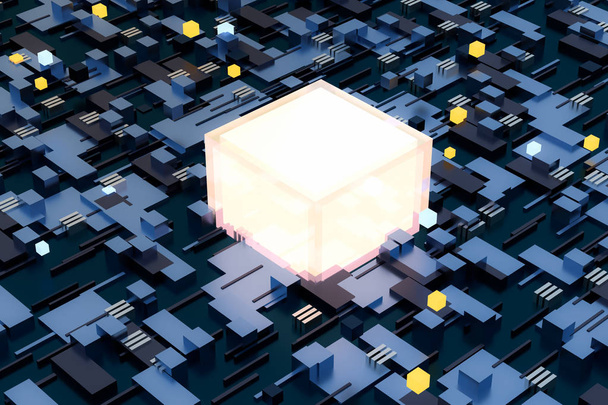 3d rendering, cubes board space, fantasy world - Photo, Image