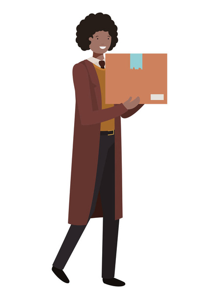 молодой человек с персонажем картонной коробки аватара
 - Вектор,изображение