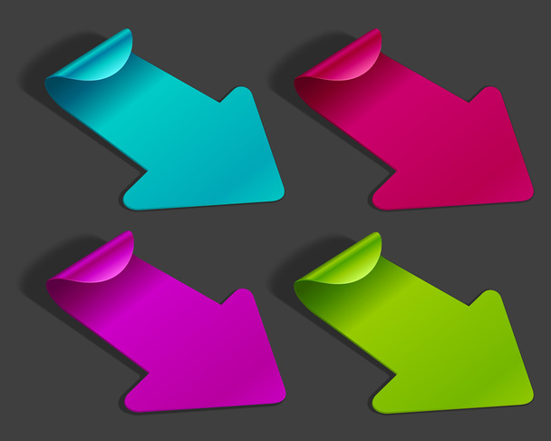 Vector arrow stickers set. Transparent shadow easy replace background and edit colors. - Vektör, Görsel