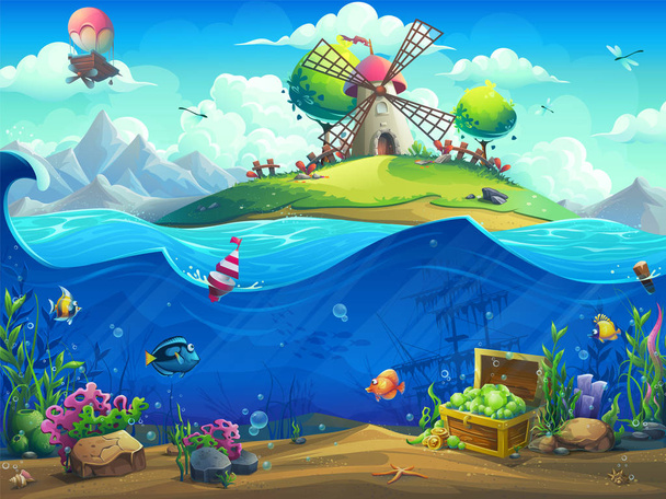 Merenalainen maailma baloon saarella
 - Vektori, kuva
