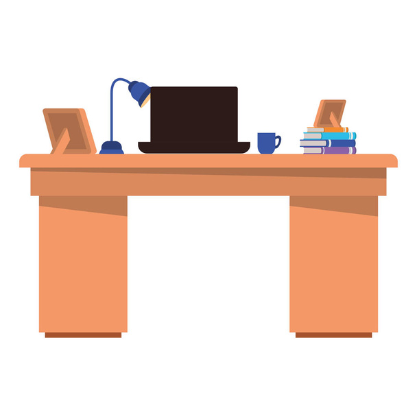 office desk with laptop isolated icon - Vector, Image