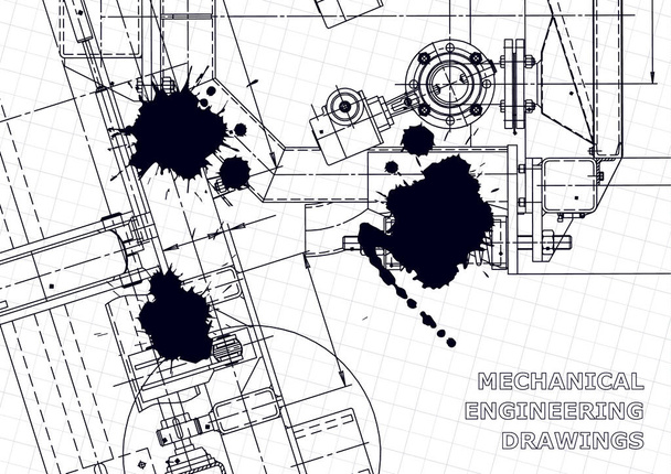Vector engineering drawing. Mechanical instrument making. Black Ink. Blots - Vector, Image