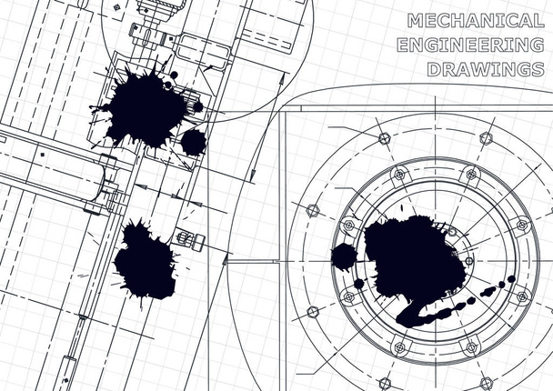 Cover. Vector engineering illustration. Blueprint. Black Ink. Blots - Vector, Image