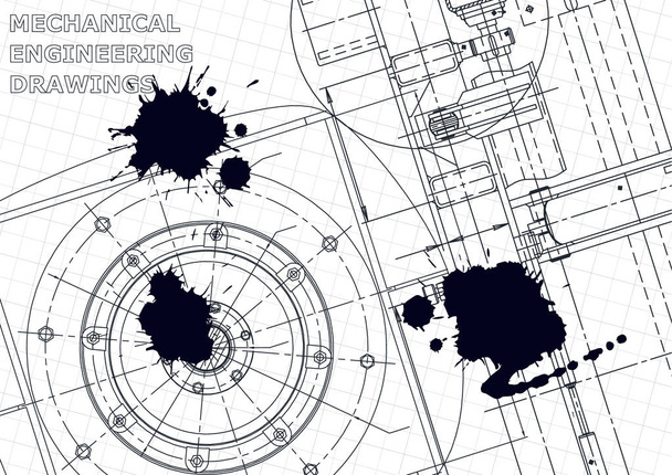 Cover. Vector engineering illustration. Blueprint, flyer, banner. Black Ink. Blots - Vector, Image