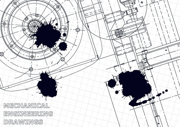 Cover. Vector engineering illustration. Blueprint, flyer, banner, background. Instrument-making drawings. Mechanical engineering drawing. Black Ink. Blots. Scheme, Outline, Plan - Vector, Image