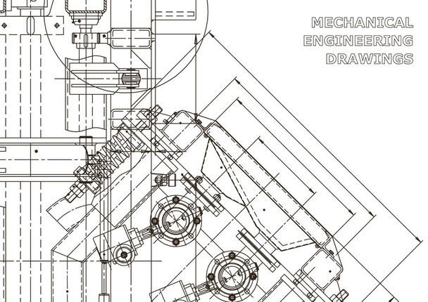 Indústria de construção de máquinas. Desenhos para fabricação de instrumentos. Sistemas de design assistidos por computador. Ilustrações técnicas, antecedentes. Mecânico
 - Vetor, Imagem