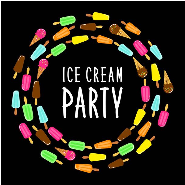 Cute Ice Cream Party collection background in vivid tasty colors ideal for invitation, card, banner, package, decoration etc - Vektori, kuva