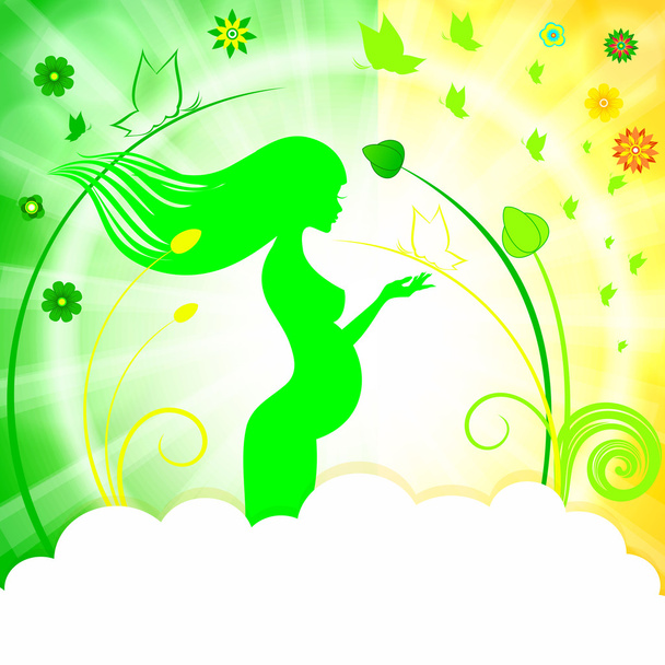 Schwangere Mädchen auf grünem Hintergrund - Vektor, Bild