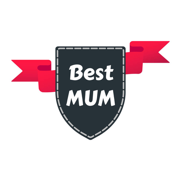 Ribbon award met tekst beste moeder ooit en linten vector illustratie platte stijl ontwerp geïsoleerd op witte achtergrond web banners elementen. - Vector, afbeelding