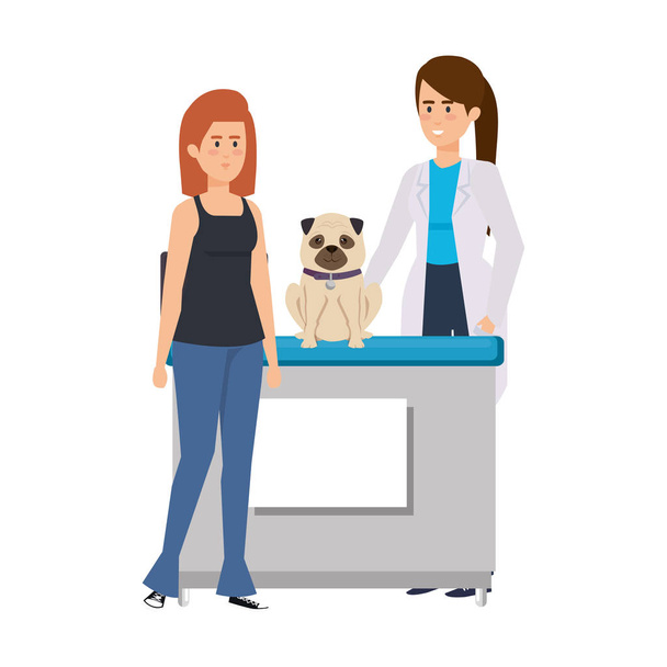 vétérinaire femelle avec chien dans le bureau
 - Vecteur, image